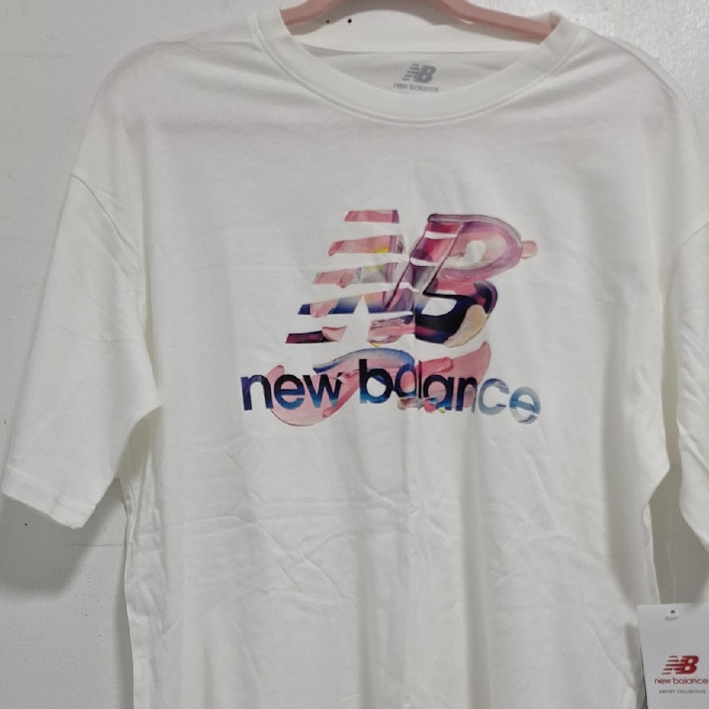 New Balance Cream Tee with Multicolor Logo